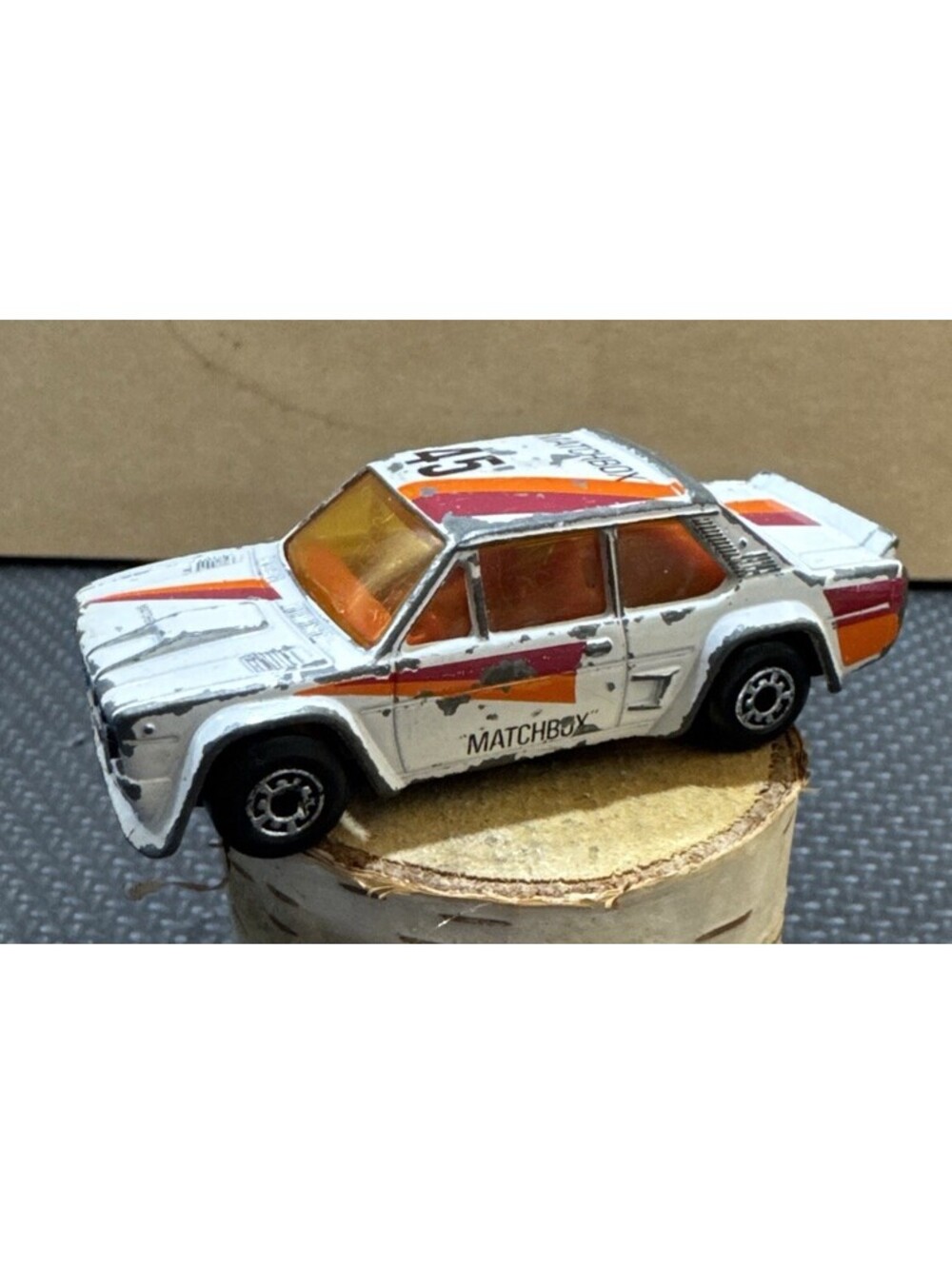 VTG Matchbox Car 1982 Fiat Abarth | Orange & Red Stripes | Loose